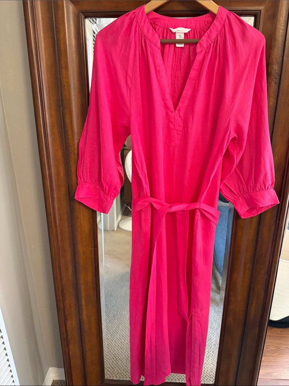 H&M Hot Pink Linen Tie-Waist Maxi Dress